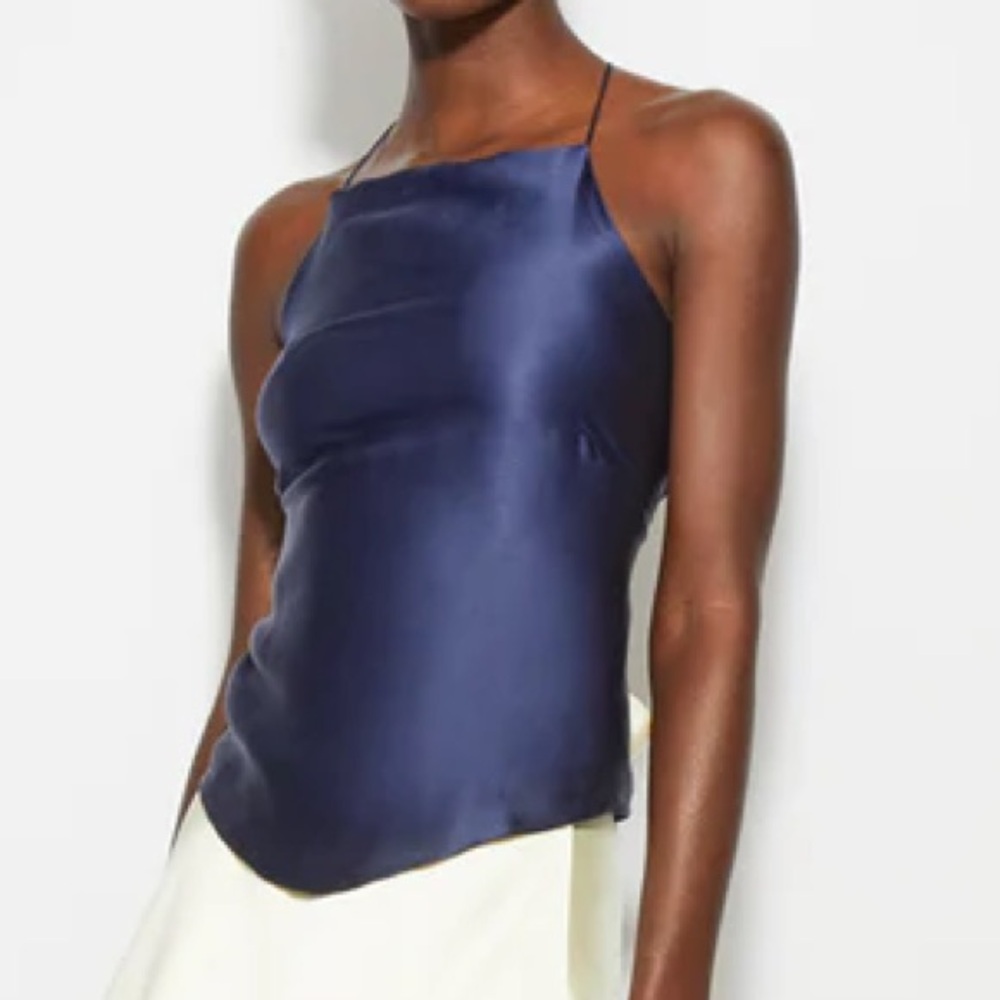 Harmur Silk Criss Cross Tank Top  in Sapphire Blue Size S/M